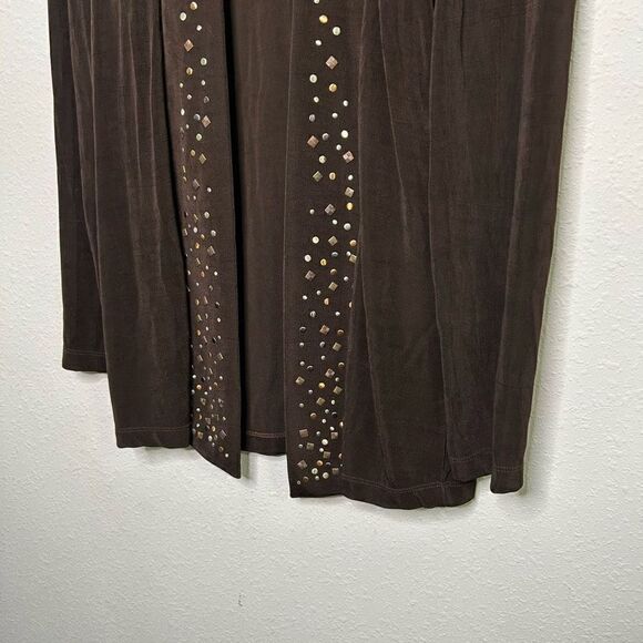 Chico’s Travelers Slinky Knit Brown Studded Open Front Cardigan Jacket 1 (M) - Picture 3 of 7
